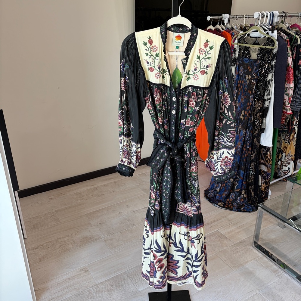 Farm Rio: Black Marvelous Garden Long Sleeve Maxi Dress - Picture 6 of 12
